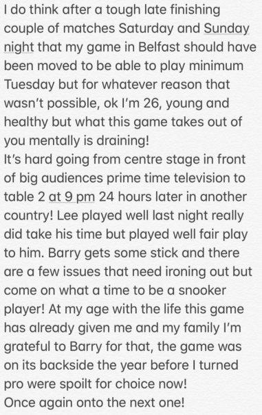 Kyren Wilson unhappy