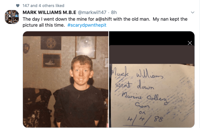 Young Mark Williams down the mine