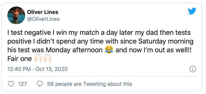 Screenshot  Oli Lines on twitter 13.10.2020