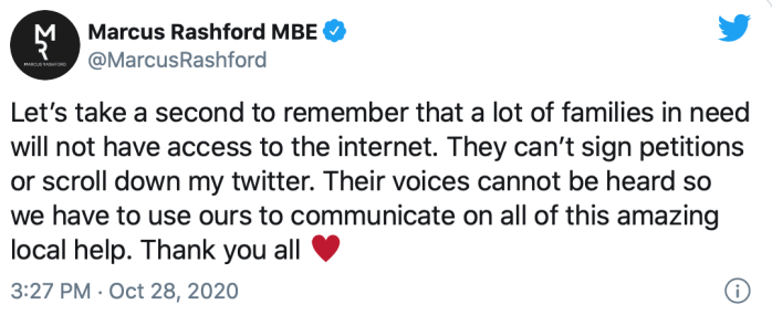 Marcus Rashford tweet - poors have no voice