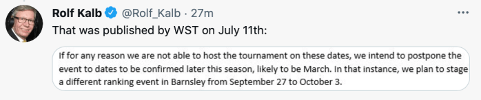 Rolf Kalb - tweet - Barnsley tournament